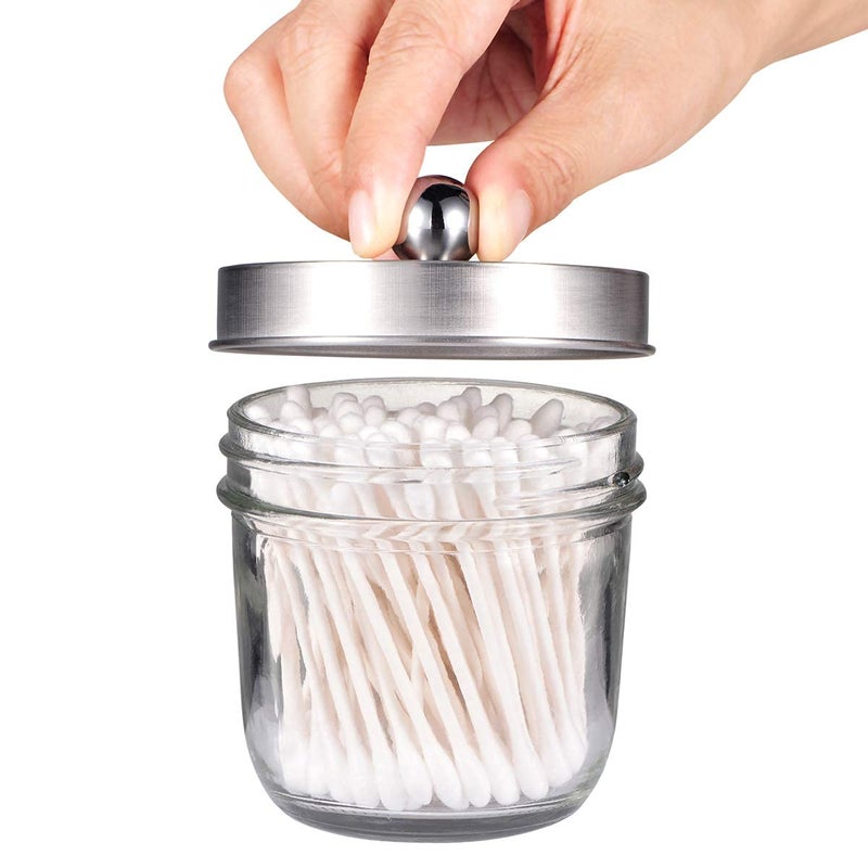 Amolliar Mason Jar Bathroom Accessories Set(4 Pack) - Lotion Soap Dispenser&Qtip Holder Set&Toothbrush Holder-Rustic Farmhouse Decor Apothecary Jar Bathroom Countertop,Vanity Organize (Brushed Nickel) - Image 5
